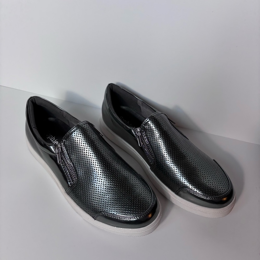 Stylish Silver Slip-On Loafers Size 10